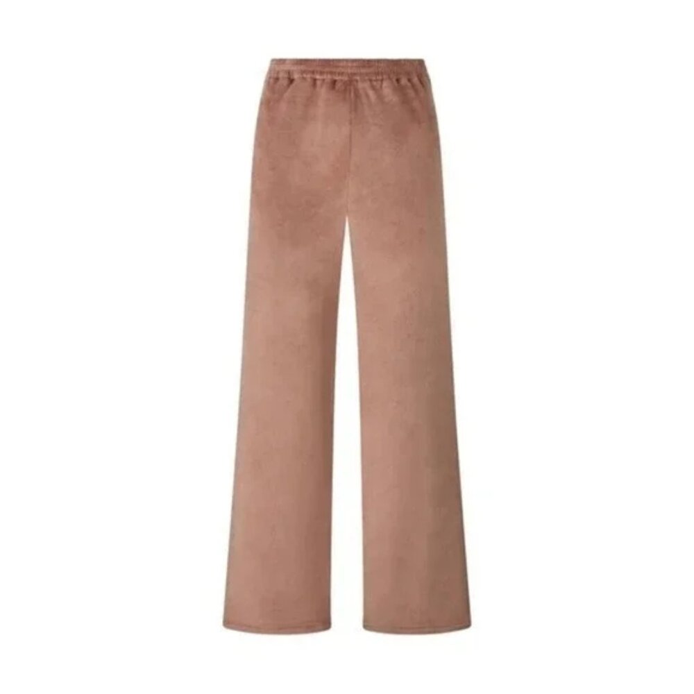 SKIMS Velour Wide Leg Track Pants Elastic Waist Tan Size Large